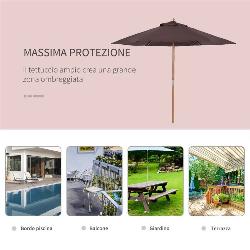 OMBRELLONE DA GIARDINOIN LEGNO E POLIESTERE 2.5 X 2.3 M MARRONE