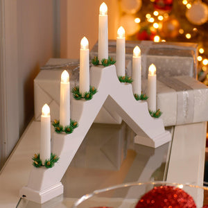 Candelabro Avvento Natalizio Elettrico Led 7 Candele di Natale Colore Bianco