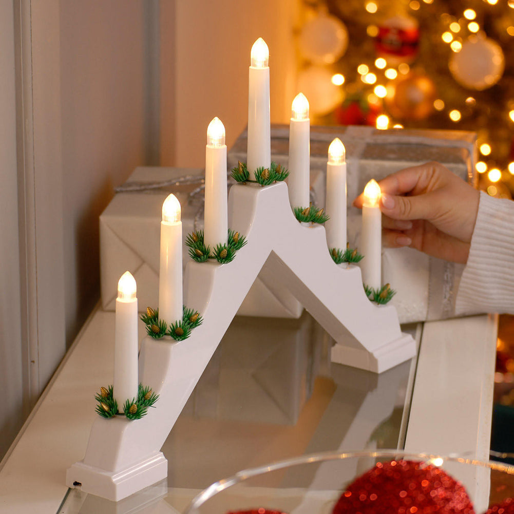 Candelabro Avvento Natalizio Elettrico Led 7 Candele di Natale Colore Bianco