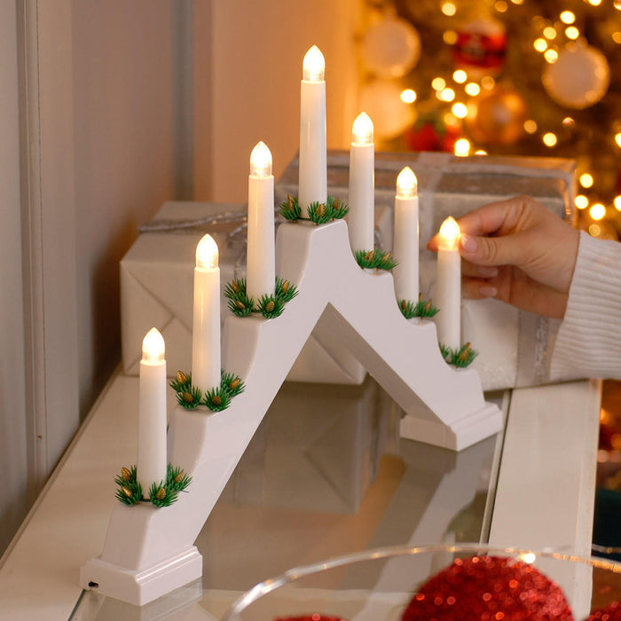 Candelabro Avvento Natalizio Elettrico Led 7 Candele di Natale Colore Bianco