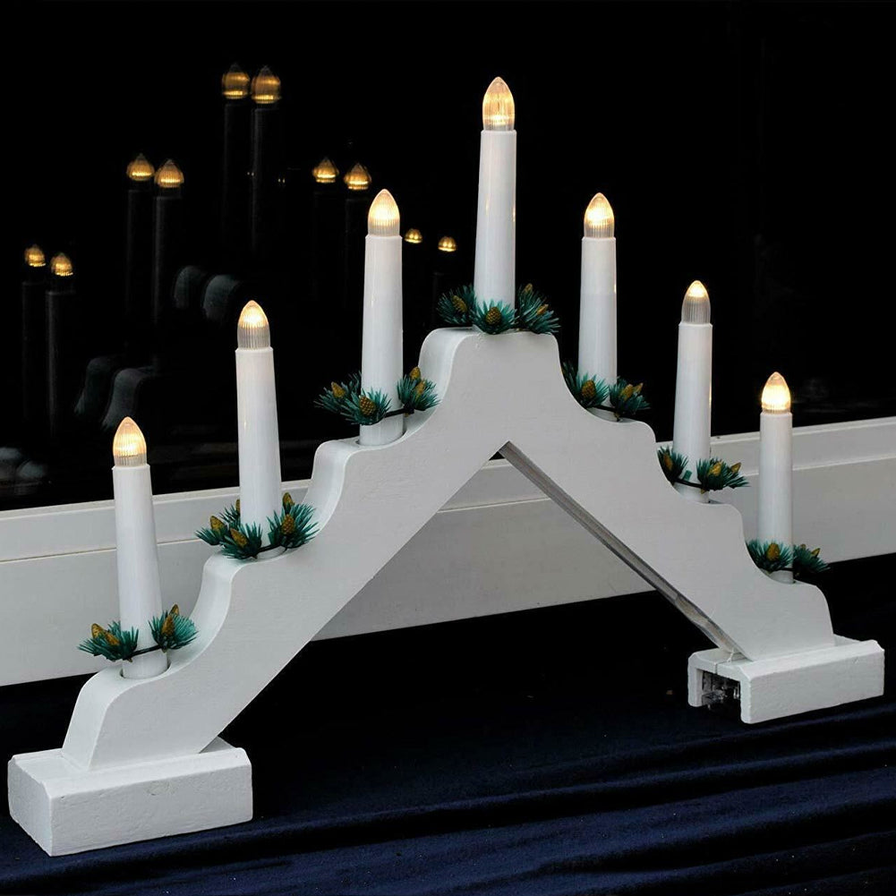 Candelabro Avvento Natalizio Elettrico Led 7 Candele di Natale Colore Bianco