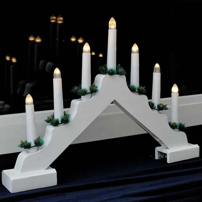 Candelabro Avvento Natalizio Elettrico Led 7 Candele di Natale Colore Bianco