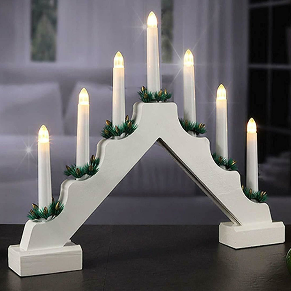 Candelabro Avvento Natalizio Elettrico Led 7 Candele di Natale Colore Bianco