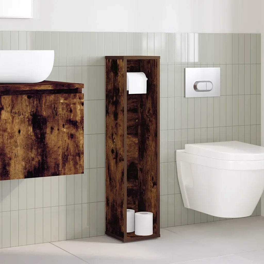 Mobiletto da bagno con portarotolo rovere affumicato 20,5x20x90 cm 858510