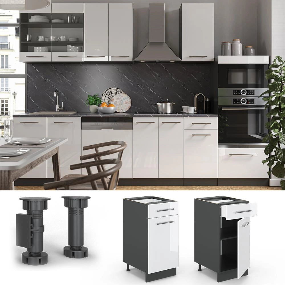 Mobiletto base per cucina Fame-Line Bianco lucido/Antracite 40 cm senza piano di lavoro Vicco