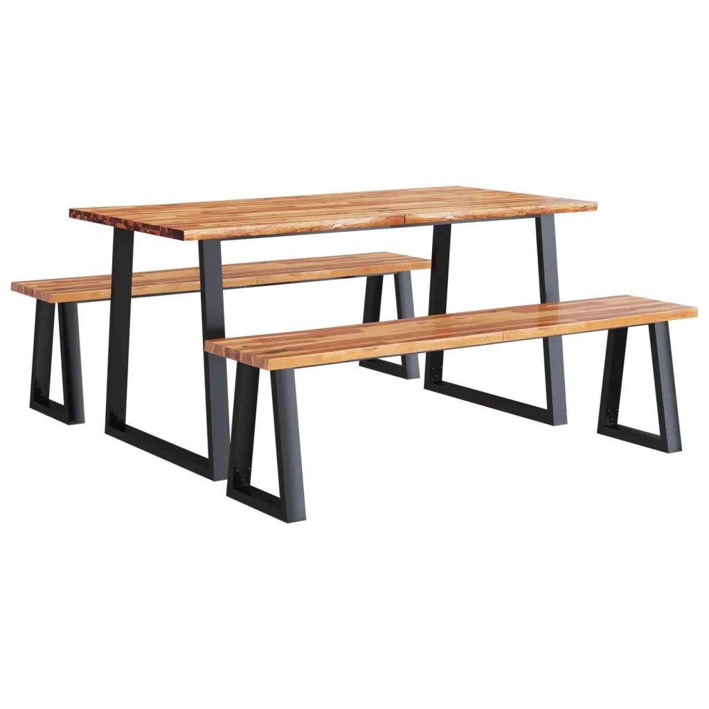 Set da Pranzo 3 pz con Bordi Vivi in Legno Massello di Acacia 3157526