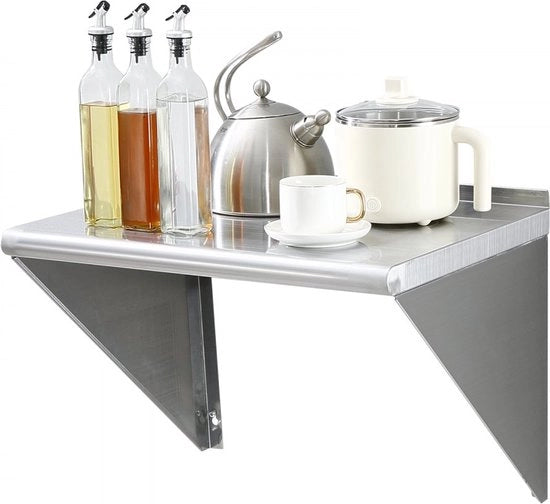 Kruidenrek a muro 610 x 457 x 63 mm, kruidenrek appeso con telaio, mobile a muro in acciaio inossidabile 136 kg sostenibile, plank kruidenrek per cucine, ristoranti, alberghi, ecc.