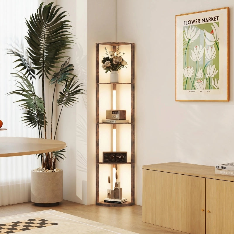 Lampada da terra a LED con ripiani, dimmerabile a 5 livelli, lampada da terra moderna con 3 livelli di luminosit¨¤ e interruttore a pedale, marrone