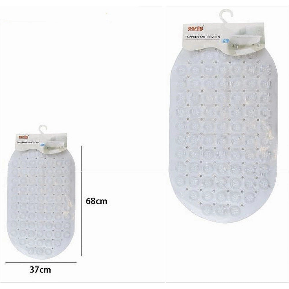 Trade Shop - Tappeto Tappetino Pvc Antiscivolo Ovale Vasca Bagno Doccia Bianco 68x37 Cm 87228 -