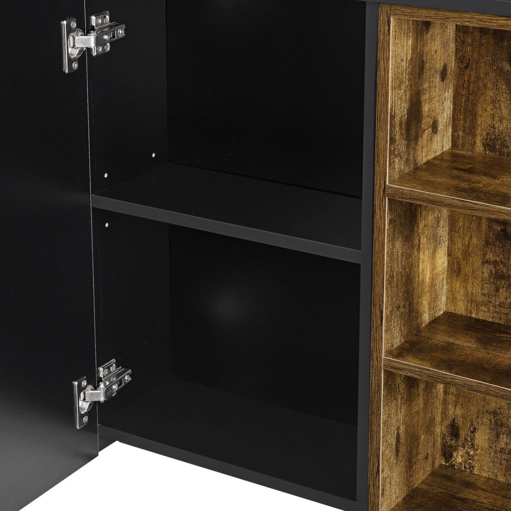 Armadietto da Muro Harstad per Bagno con Specchio Anta e Ripiani Laterali 64x80x20 cm - Effetto Legno Scuro/Nero [en.casa]