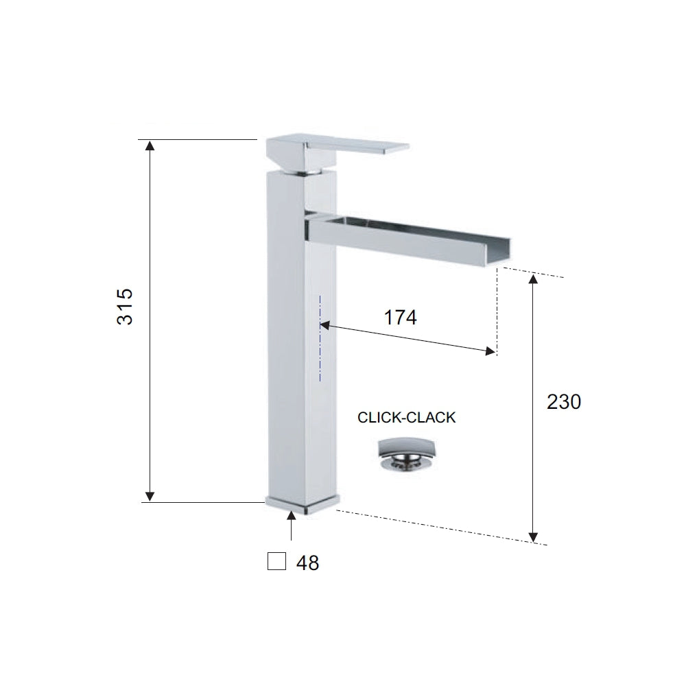 Qubika cascata remer miscelatore alto per lavabo con effetto cascata