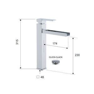 Qubika cascata remer miscelatore alto per lavabo con effetto cascata