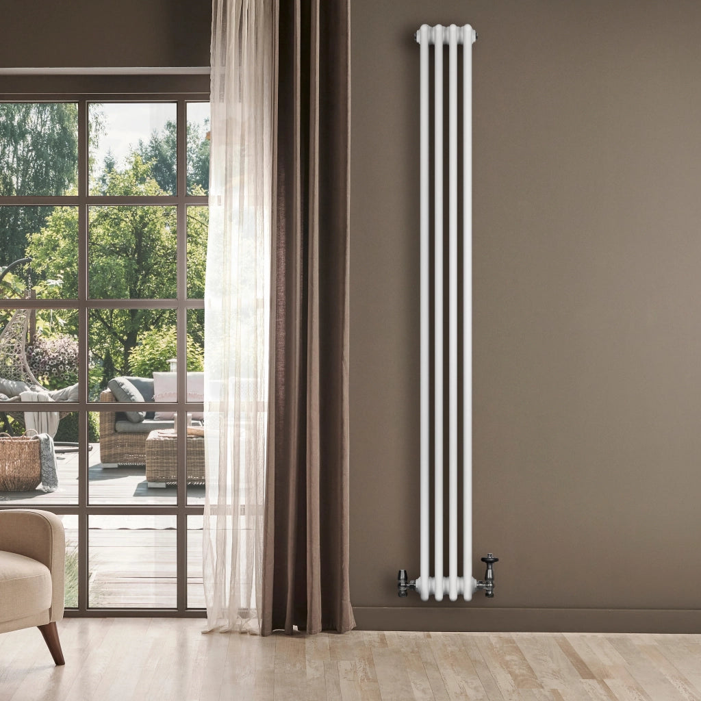Radiatore Tradizionale 4 Colonne Verticale Riscaldamento Bianco & Valvole 1800x200 mm