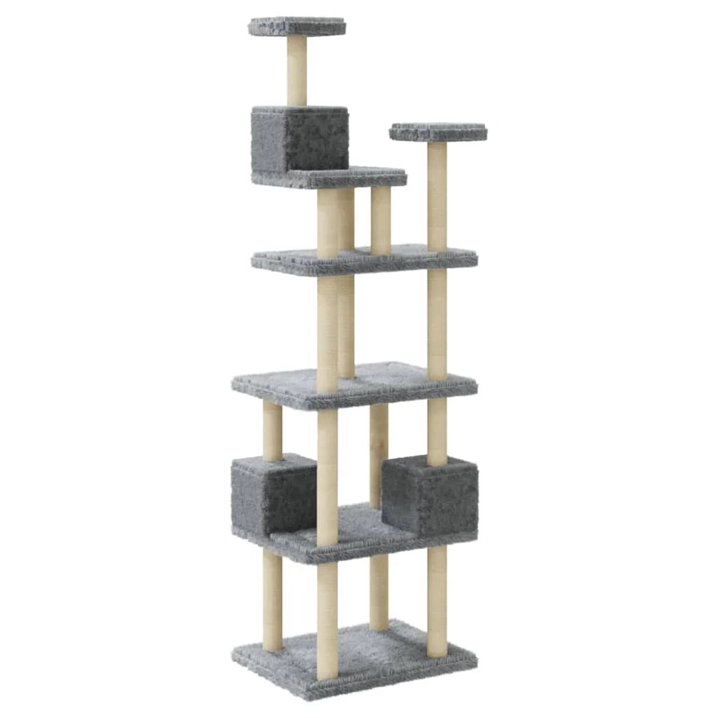 Tiragraffi per gatti torre per arrampicata giocattolo piattaforma per arrampicata con tiragraffi in sisal leggero 188 cm grigio 02_0022598