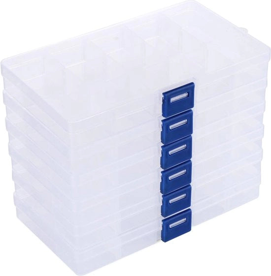Set di Scatole di Archiviazione Translucide da 6 - Cassetti di Ordinamento Flessibili con Coperchio e Pareti Divisorie Rimovibili