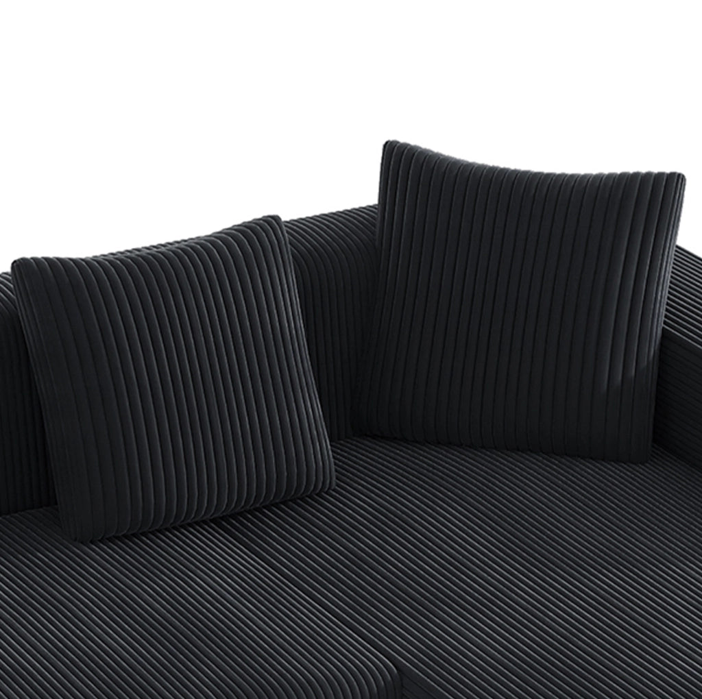 Divano modulare 261x146x65 cm con seduta profonda in velluto a coste nero