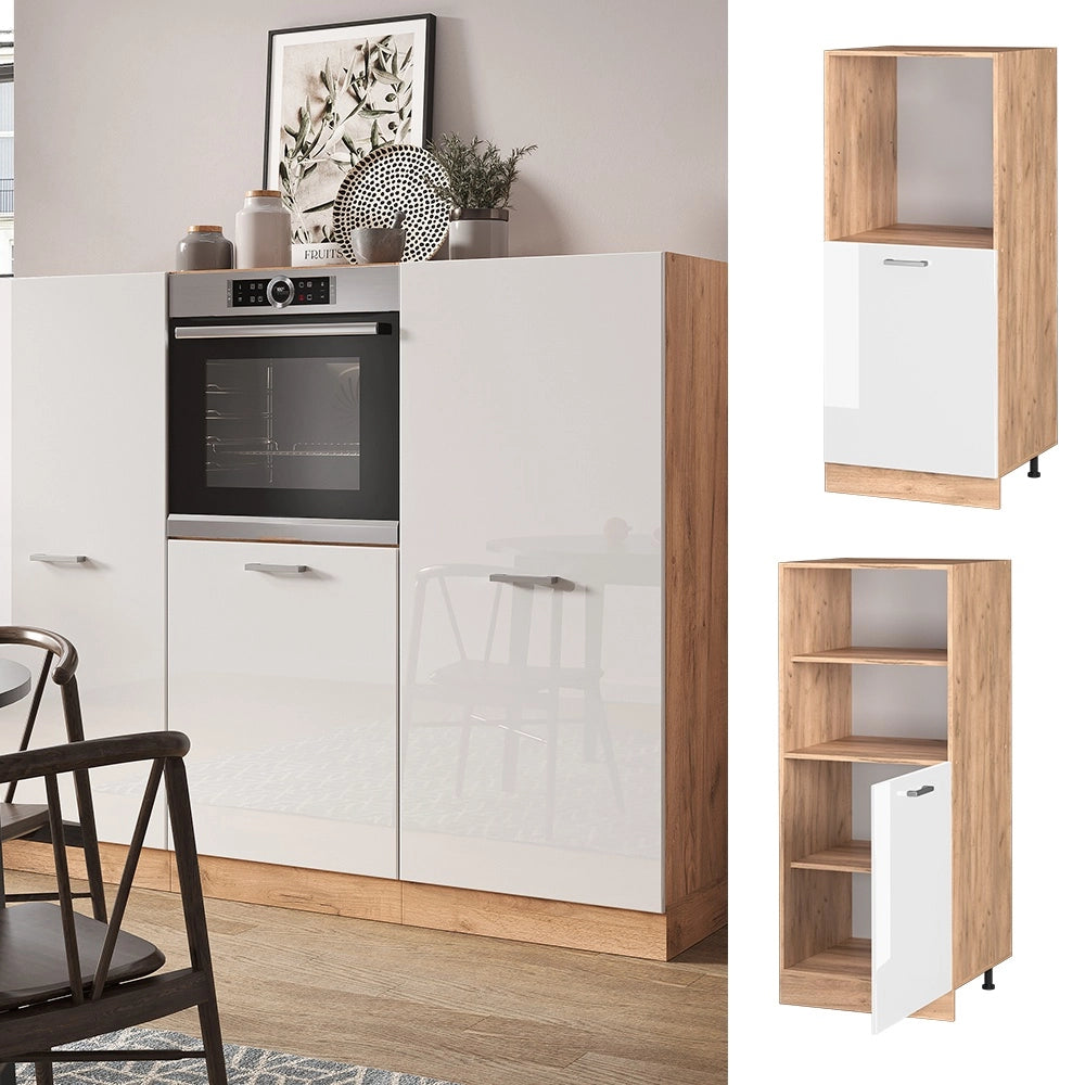 Mobile per forno da incasso R-Line Bianco lucido/Rovere dorato 60 cm Vicco