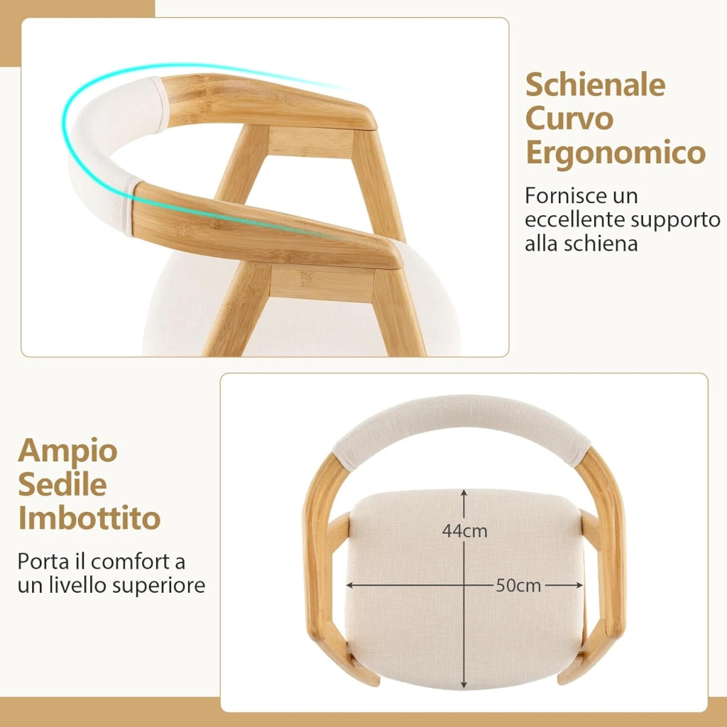 Poltrona Relax da Soggiorno, Poltrona in Bambù con Schienale Curvato, Cuscino per Seduta, Sedia Relax per Soggiorno Camera da Letto Ufficio, Portata 150 kg