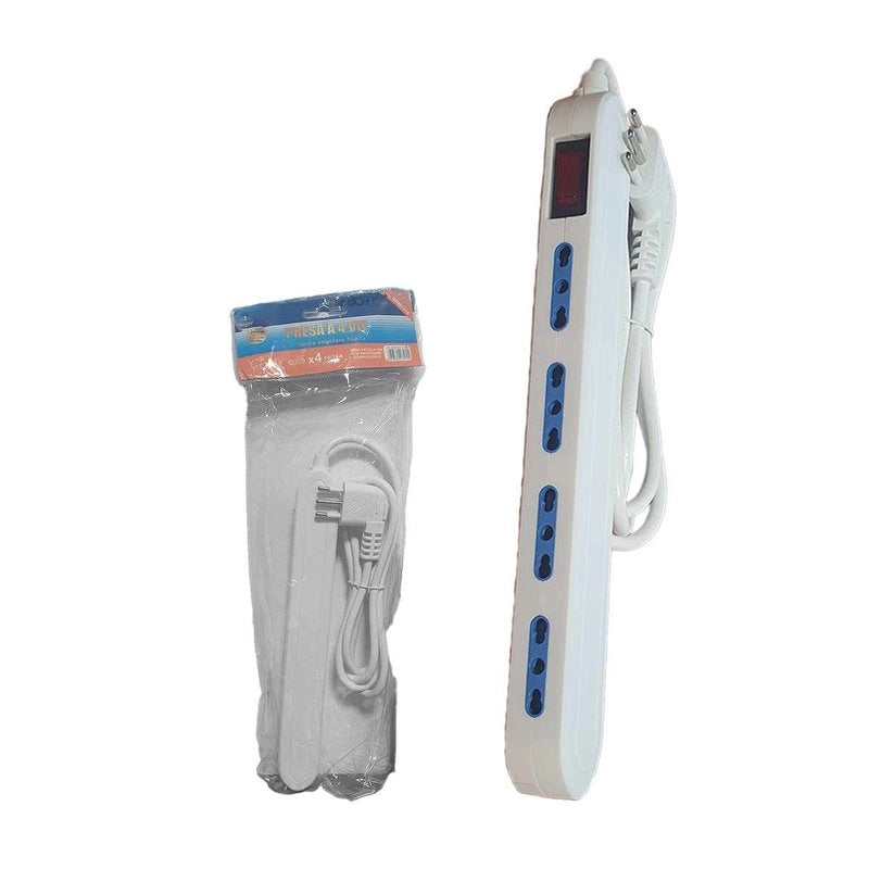 Multipresa Slim Ciabatta Elettrica Salvaspazio 4 Posti Spina Laterali 10A/16A con Interruttore e Spina Angolare Cavo 1.5 metri Bianco