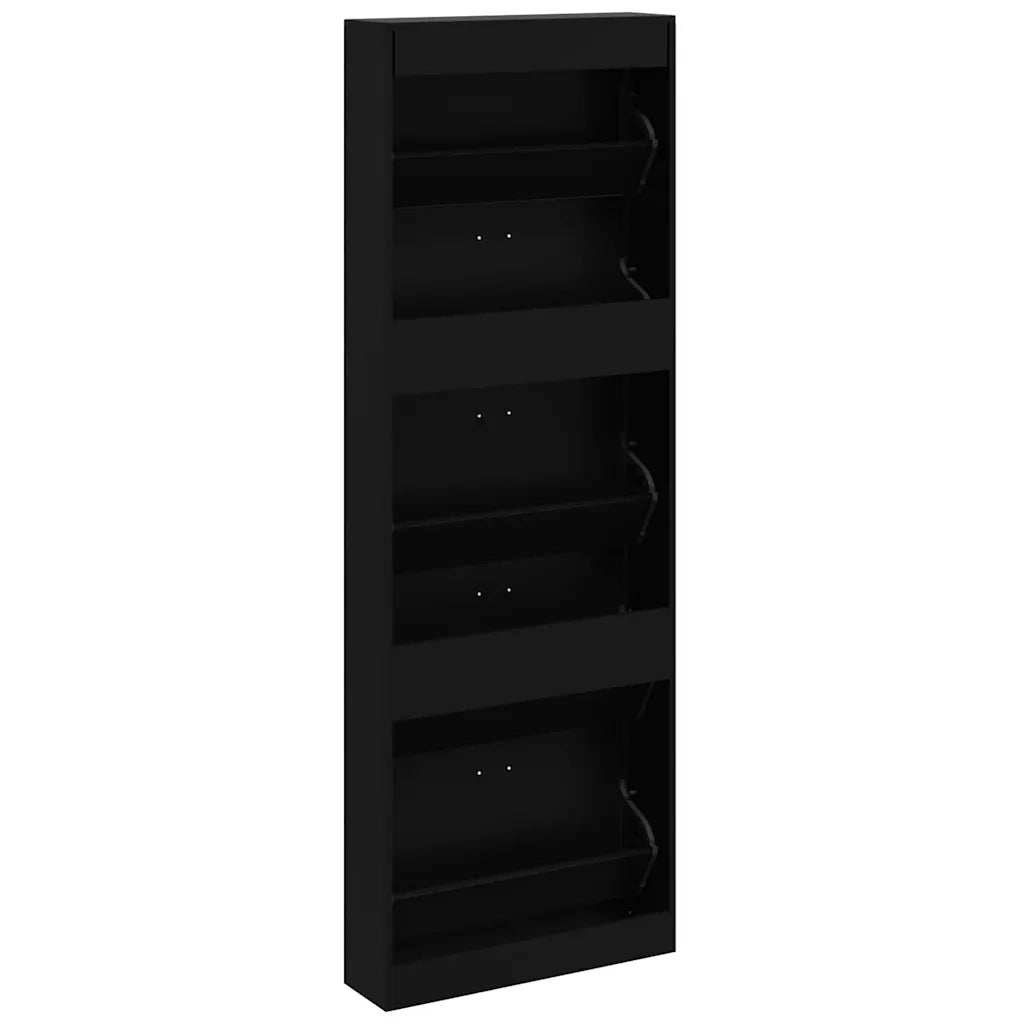 Scarpiera Nera 59x17x169 cm in Legno Multistrato 342512