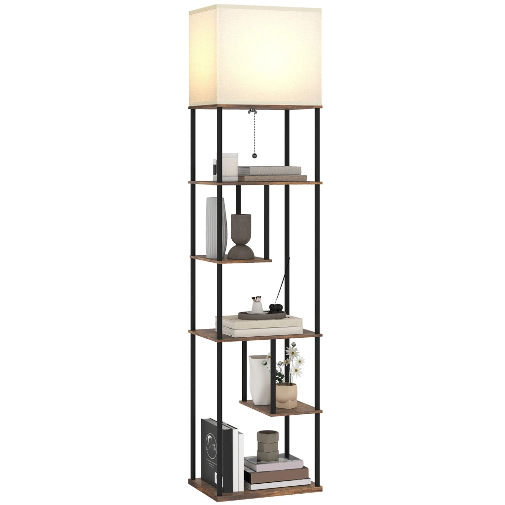Lampada da terra con scaffale libreria ¨C Minimal ¨C 40x29x171 marrone