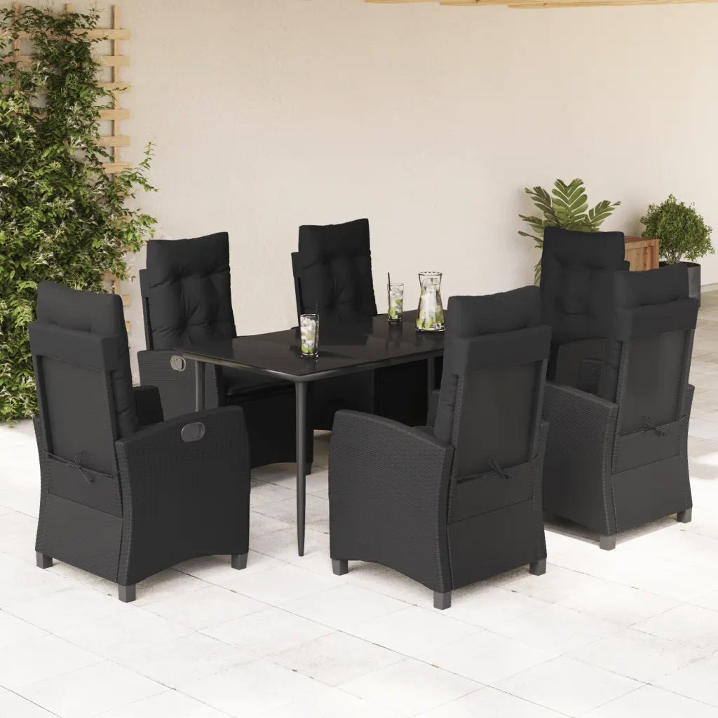 Set da Pranzo da Giardino 7 pz Nero con Cuscini in Polyrattan 3212748