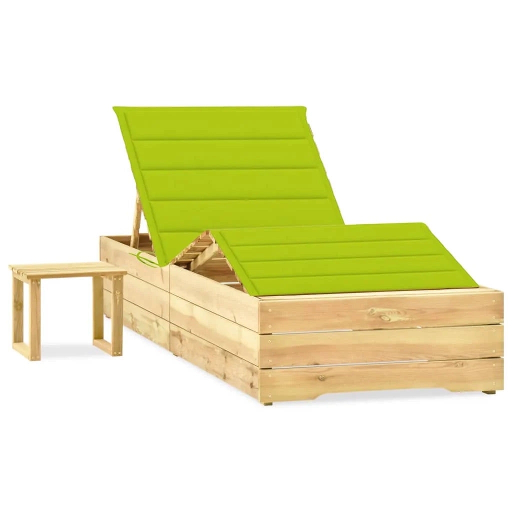 Lettino prendisole sedia a sdraio lettino prendisole letto da giardino mobili da esterno per patio 198 cm con tavolo e cuscino pino impregnato 02_0012656