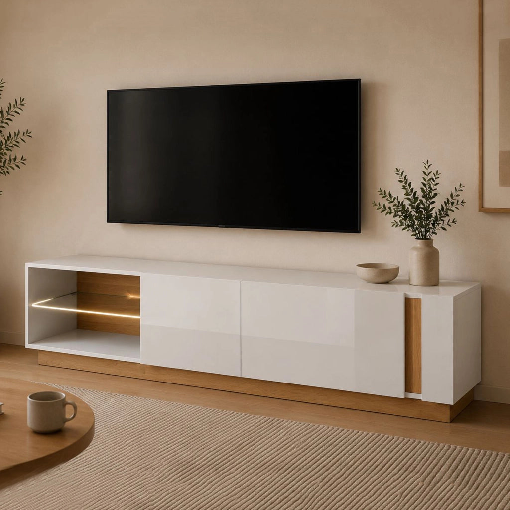 Kahadada, Mobile Porta tv 2 Ripiani, 188x40x46h cm Marrone Rovere Nodi