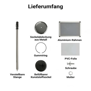 Espositore per poster, pubblicità, menù in A3, altezza regolabile 88-138 cm, supporto per presentazioni, stand, piedistallo in alluminio e acciaio
