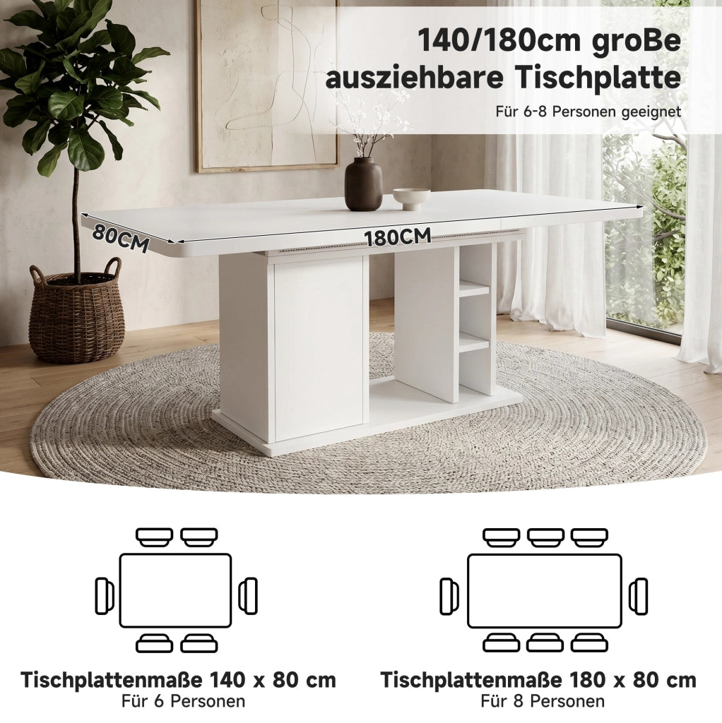 Tavolo da pranzo allungabile 140/180 x 80 cm bianco con contenitore