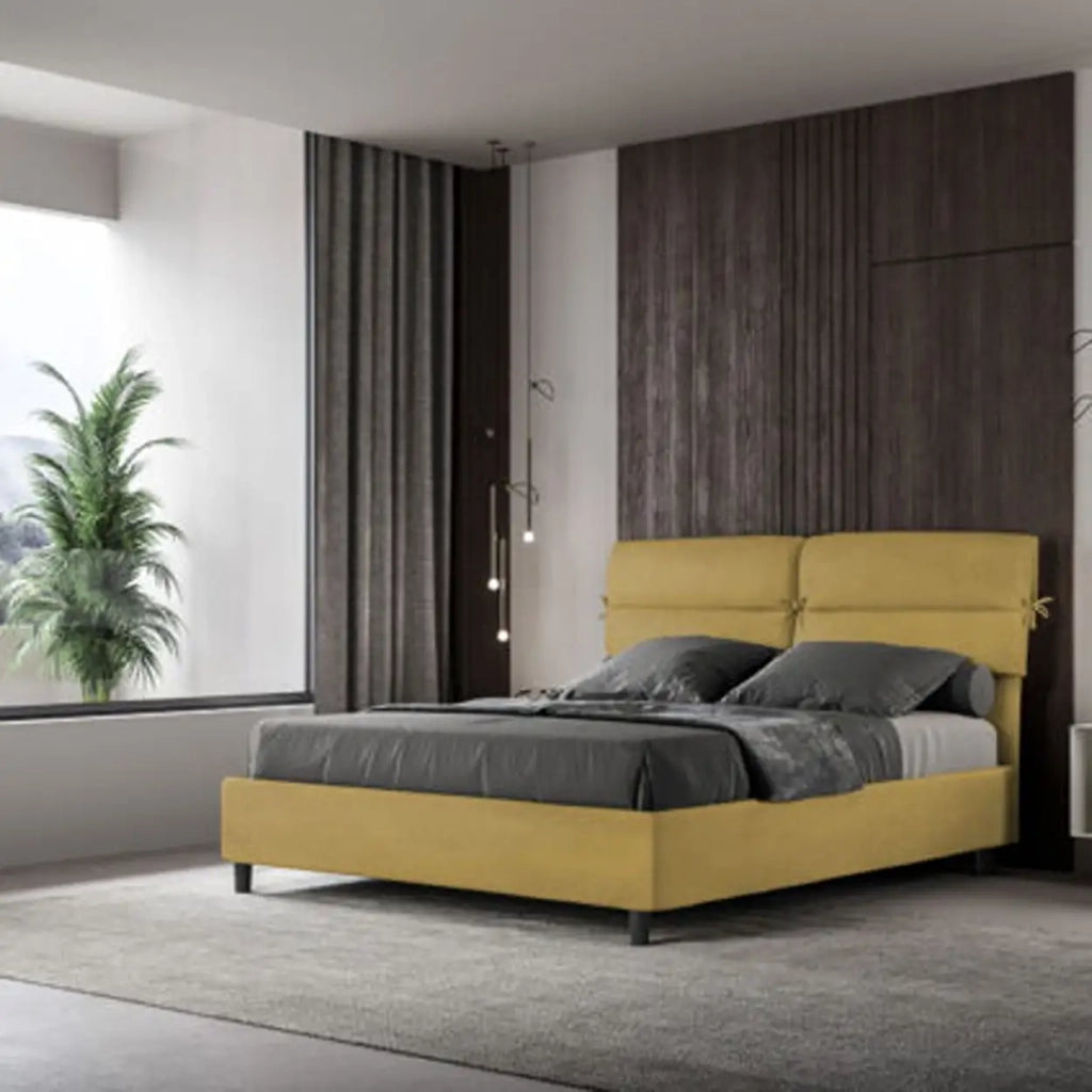 Letto matrimoniale con rete imbottito 160x190 microfibra ocra Nandy