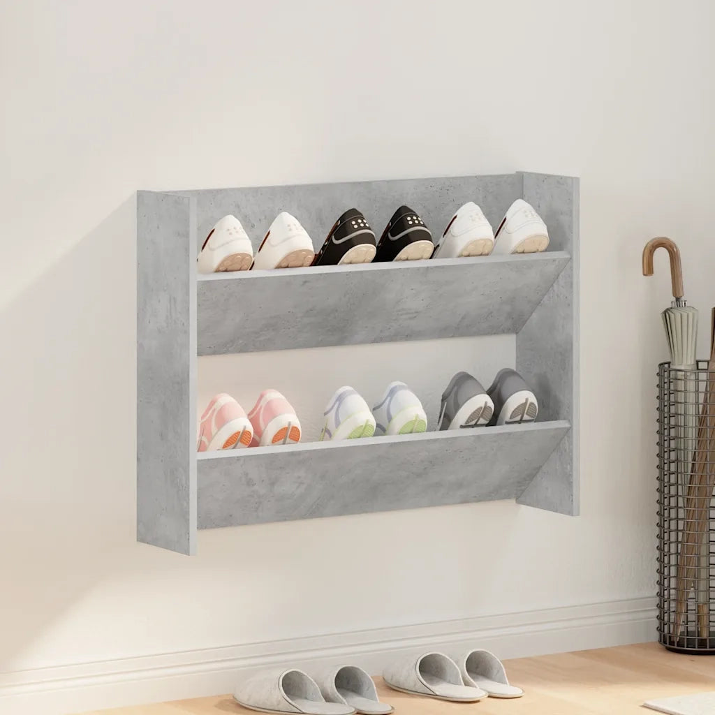Scarpiera a Muro Grigio Cemento 80x18x60cm in Legno Multistrato 806749