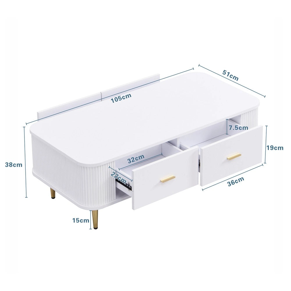 Tavolino da Caff¨¨ con Cassetti ¨C MINIMAL ¨C Gambe Dorate, Design Moderno, Soggiorno