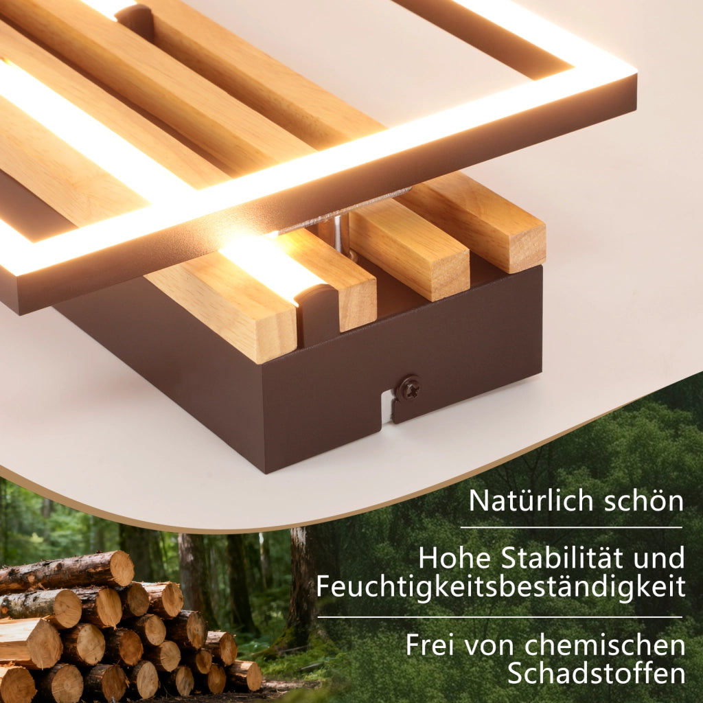 ZMH Lampada da Soffitto LED Legno 24W 38cm Luce Calda Nero Rettangolare Moderna per Camera da Letto Soggiorno