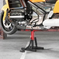 Cavalletto Alzamoto in Acciaio Capacità 150kg, Altezza Regolabile e Piano Antiscivolo, Rosso