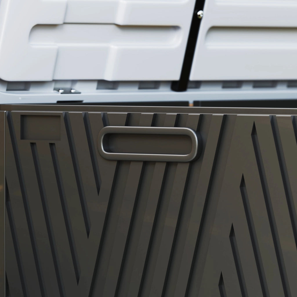 Panca Contenitore Capacità 380L con 2 Maniglie e Leva a Gas in HDPE Nero e Grigio