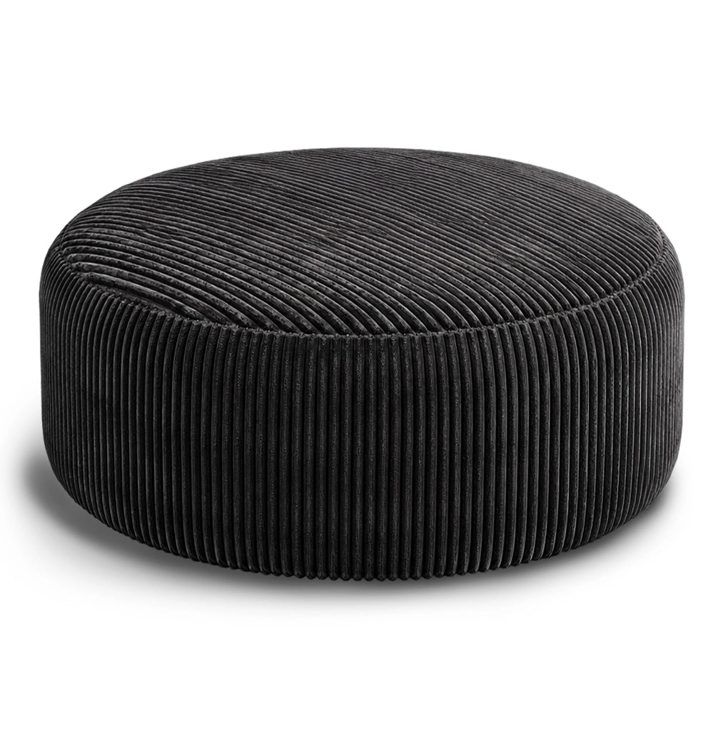 Poltrona sacco rotonda con imbottitura in memory foam; velluto a coste nero