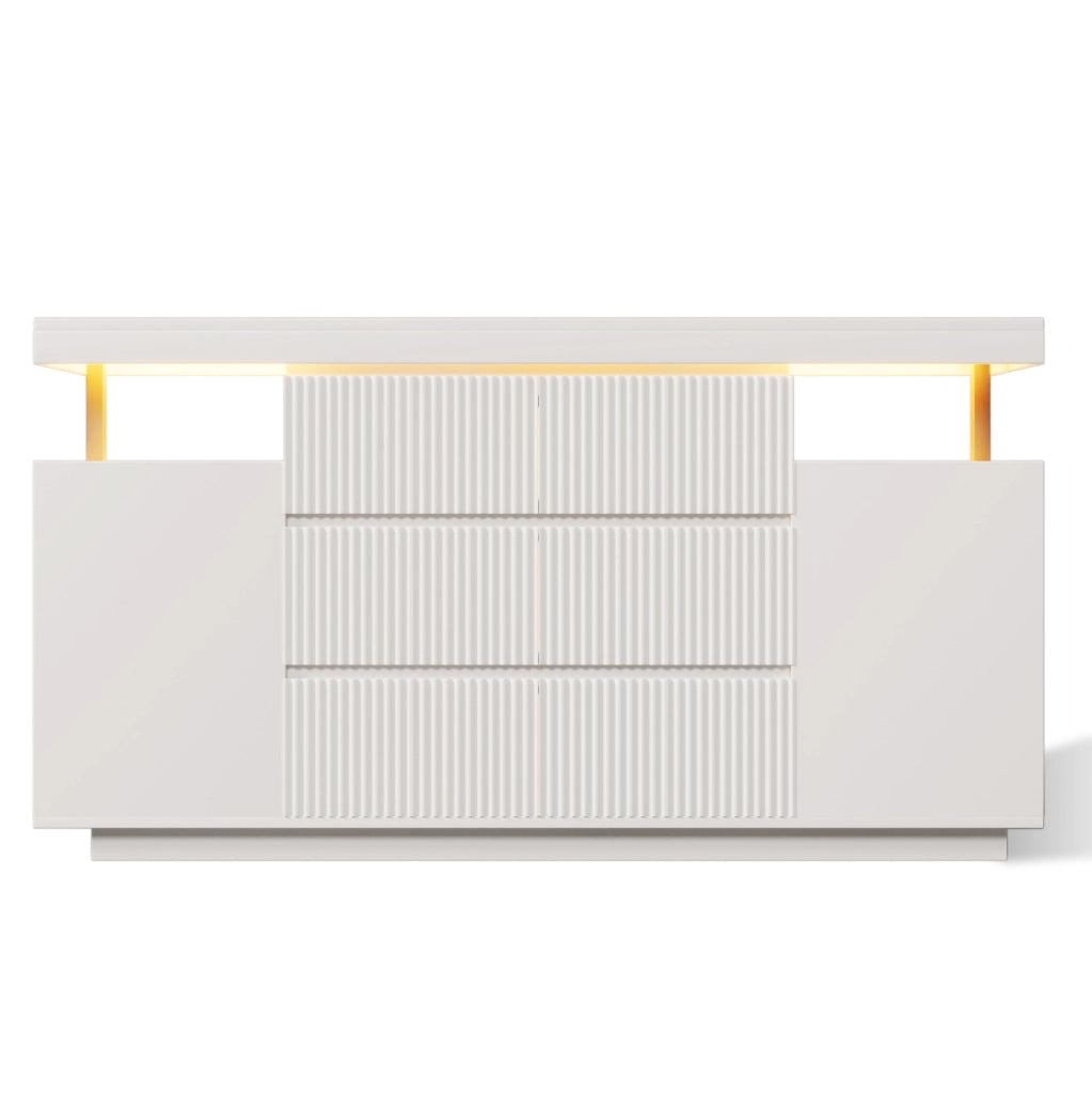Credenza moderna con illuminazione LED 150x40x78 cm; bianca in MDF e metallo