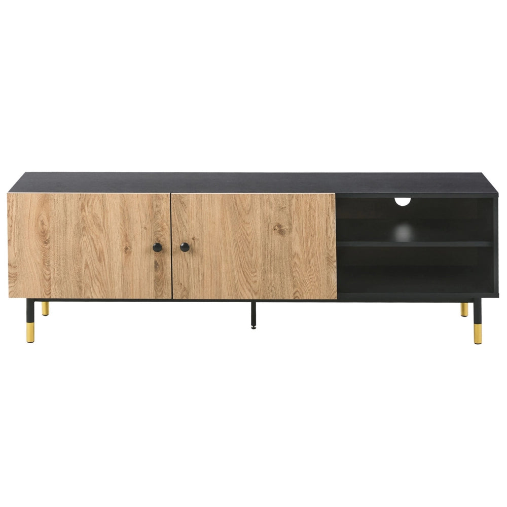 Mobile TV Gambe in metallo in truciolare di legno Nero e chiaro per TV fino a 65'' con funzione di archiviazione su ripiani