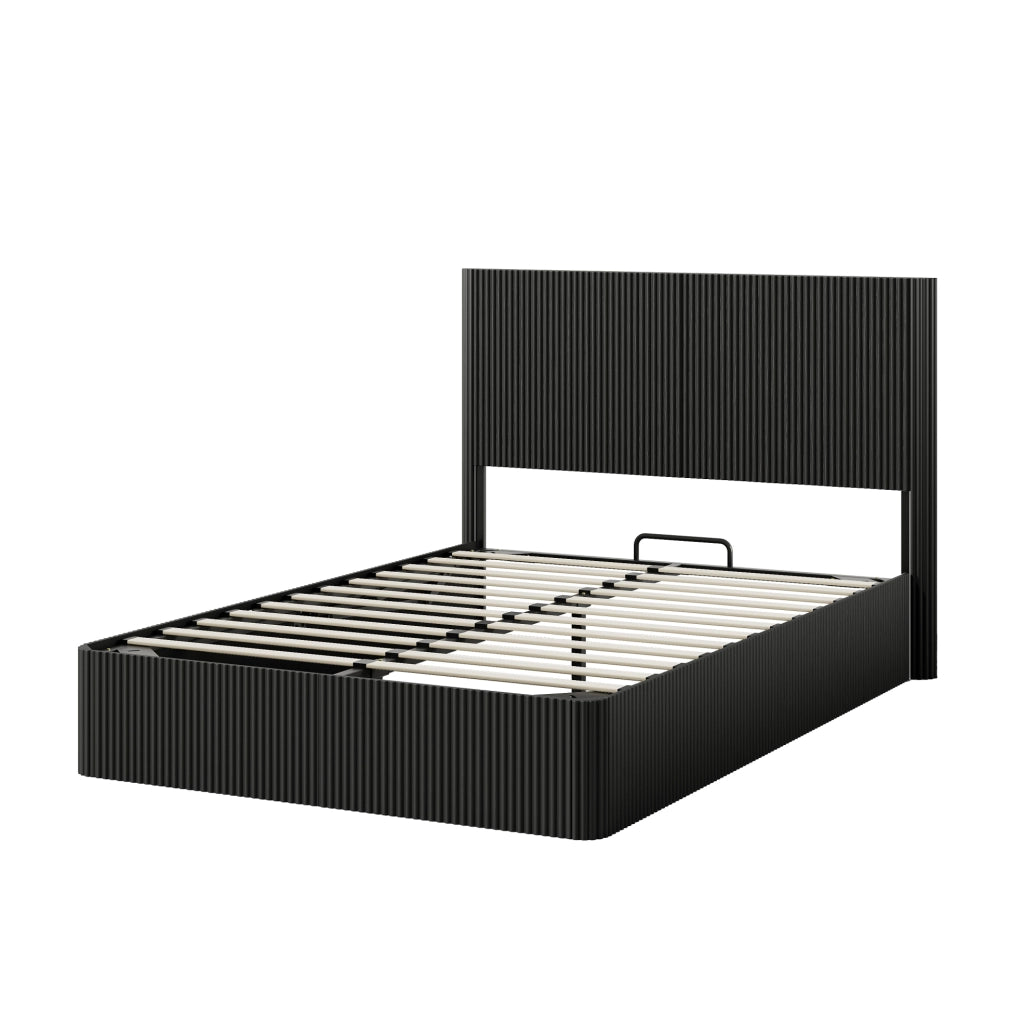 Letto 140x200 cm con contenitore e sistema idraulico; MDF e metallo nero