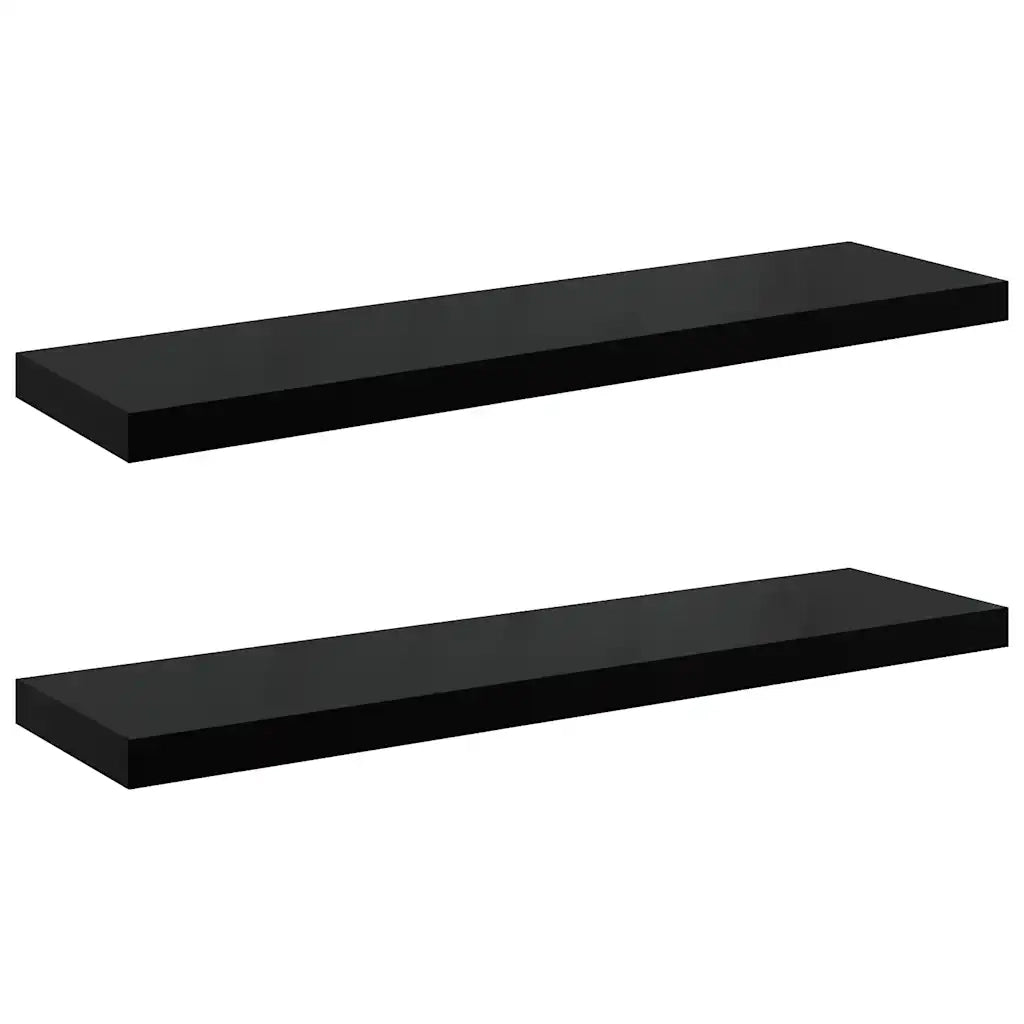 Scaffali a Parete 2 pz Nero Lucido 90x23,5x3,8 cm in MDF 323776