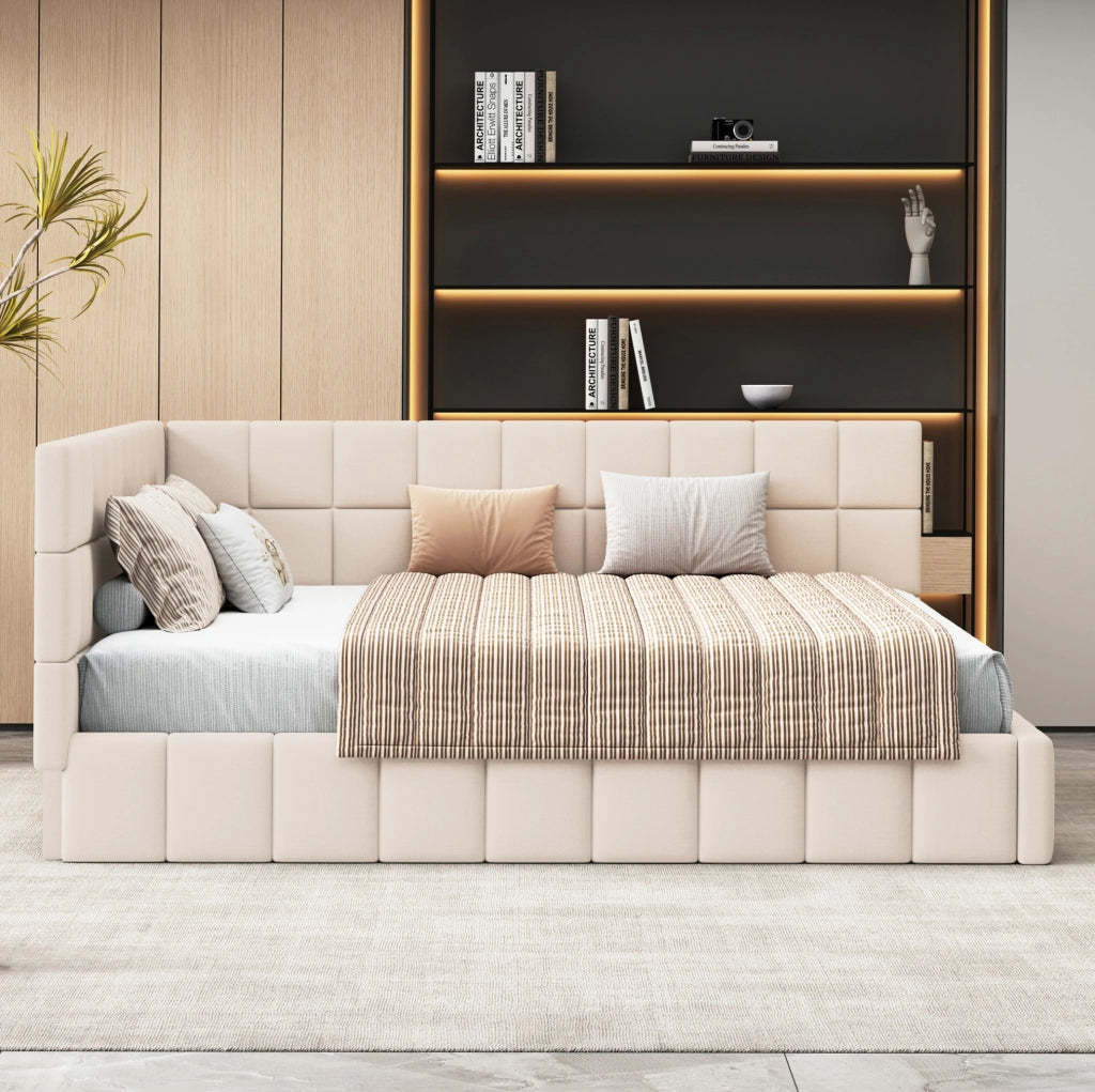Letto da giorno imbottito 160x200 cm in tessuto; beige; con rete a doghe