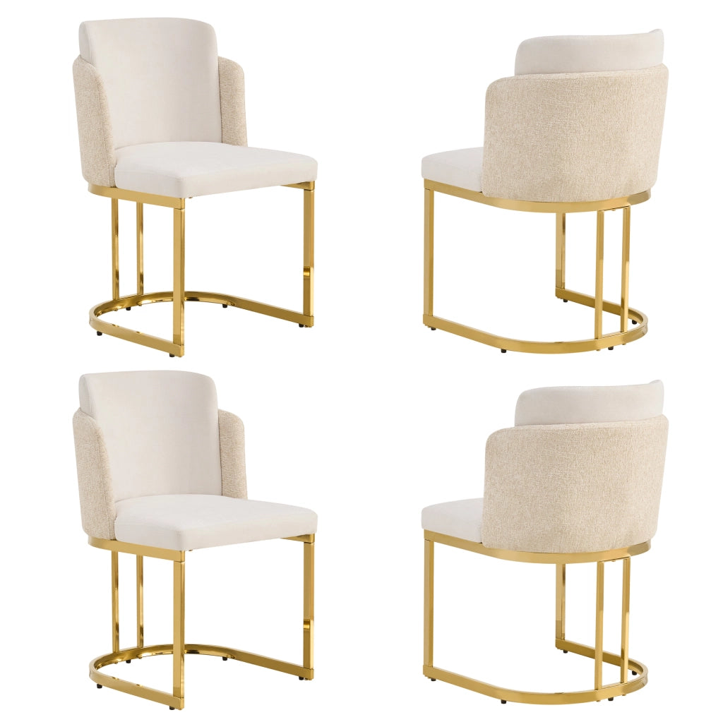 Set di 4 sedie 61.5x53.5x86 cm con doppio schienale in chenille beige e oro