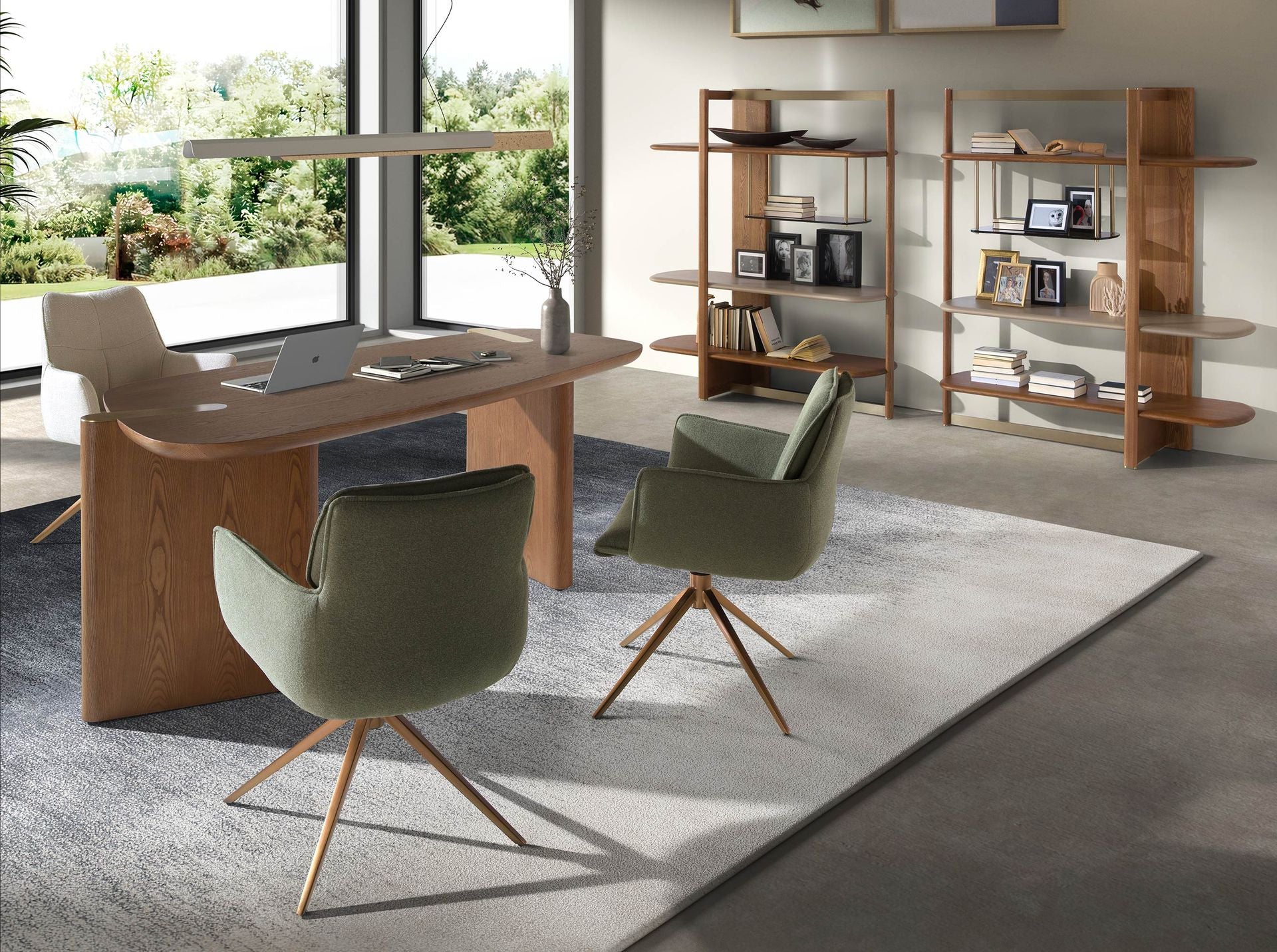 Sedia girevole in tessuto verde oliva