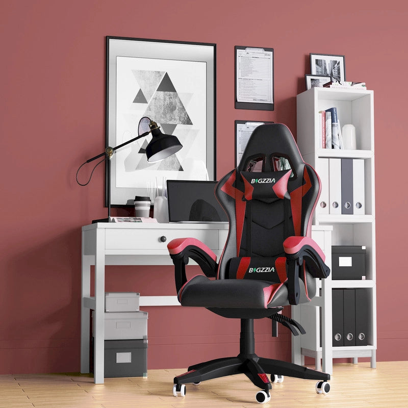 Sedia da gioco,  Sedia da gioco ergonomica, altezza regolabile, schienale reclinabile, braccioli e poggiatesta, nero e rosso
