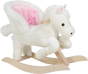 Cavallo a Dondolo in Legno Cavalluccio per Bambini Peluche Giocattolo Cavalcabile con Suoni e Cintura di Sicurezza Regalo Bimbi 1/2/3 Anni, Bianco e Rosa