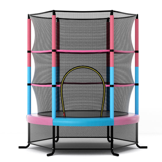 Tappeto elastico per bambini con rete di sicurezza in acciaio resistente, Tappeto elastico con struttura Rosa-Trampolini