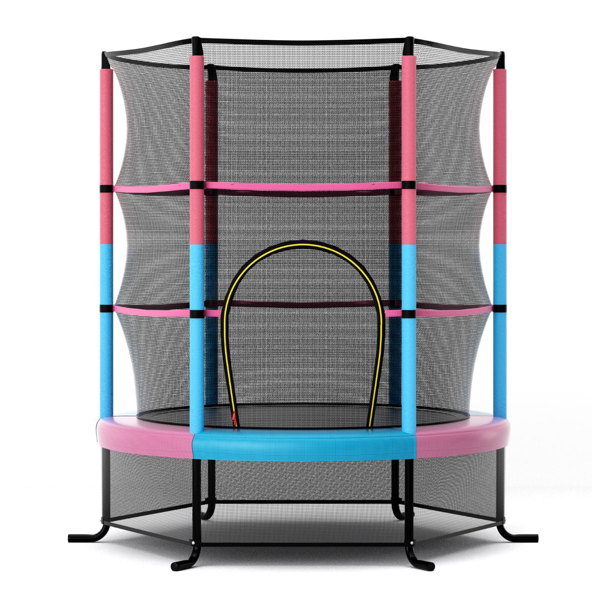 Tappeto elastico per bambini con rete di sicurezza in acciaio resistente, Tappeto elastico con struttura Rosa-Trampolini