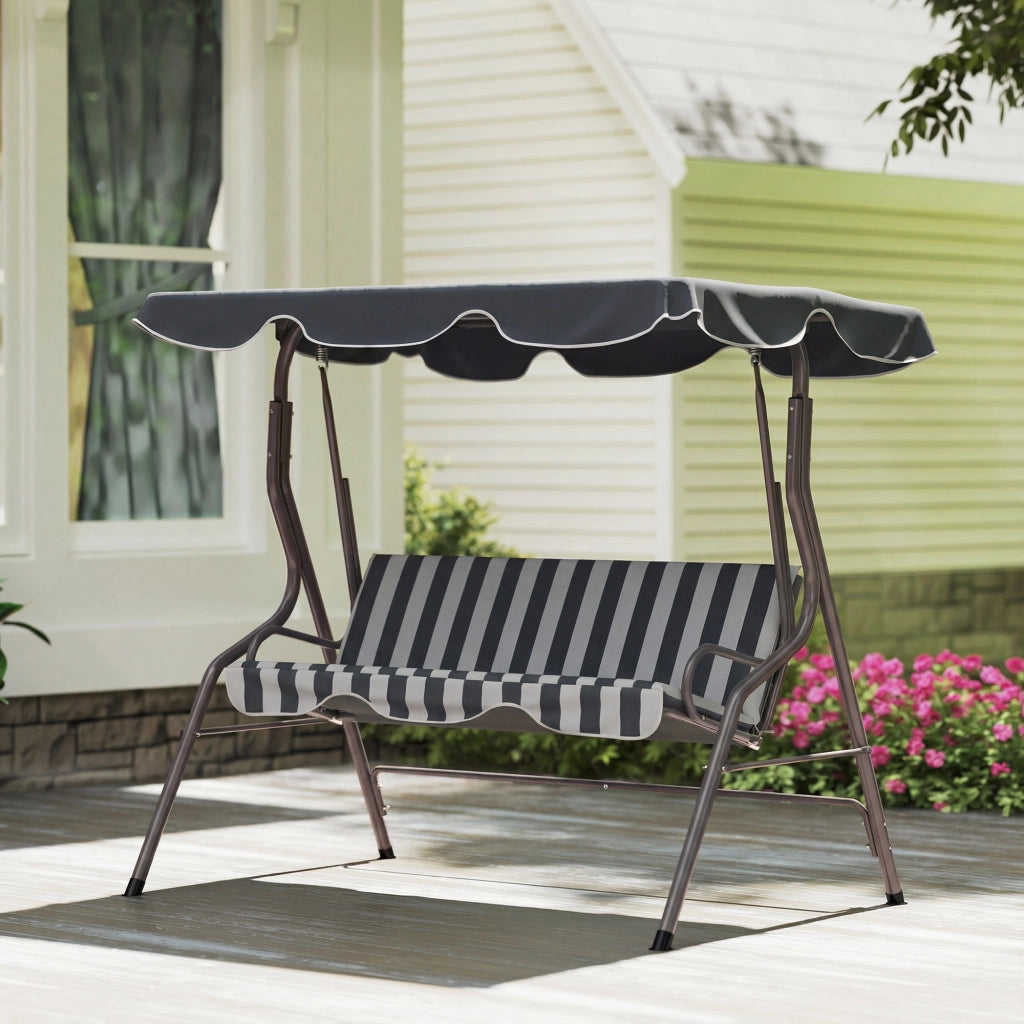 Balancelle da Giardino 3 Posti con Cuscini Grigio e Bianco ¨C zephmum ¨C Grigio, Bianco, 3 Posti
