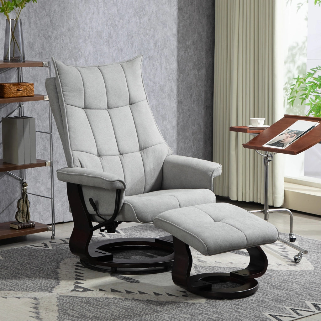 Poltrona Relax Girevole con Poggiapiedi in Velluto ¨C Zephmum ¨C Grigio